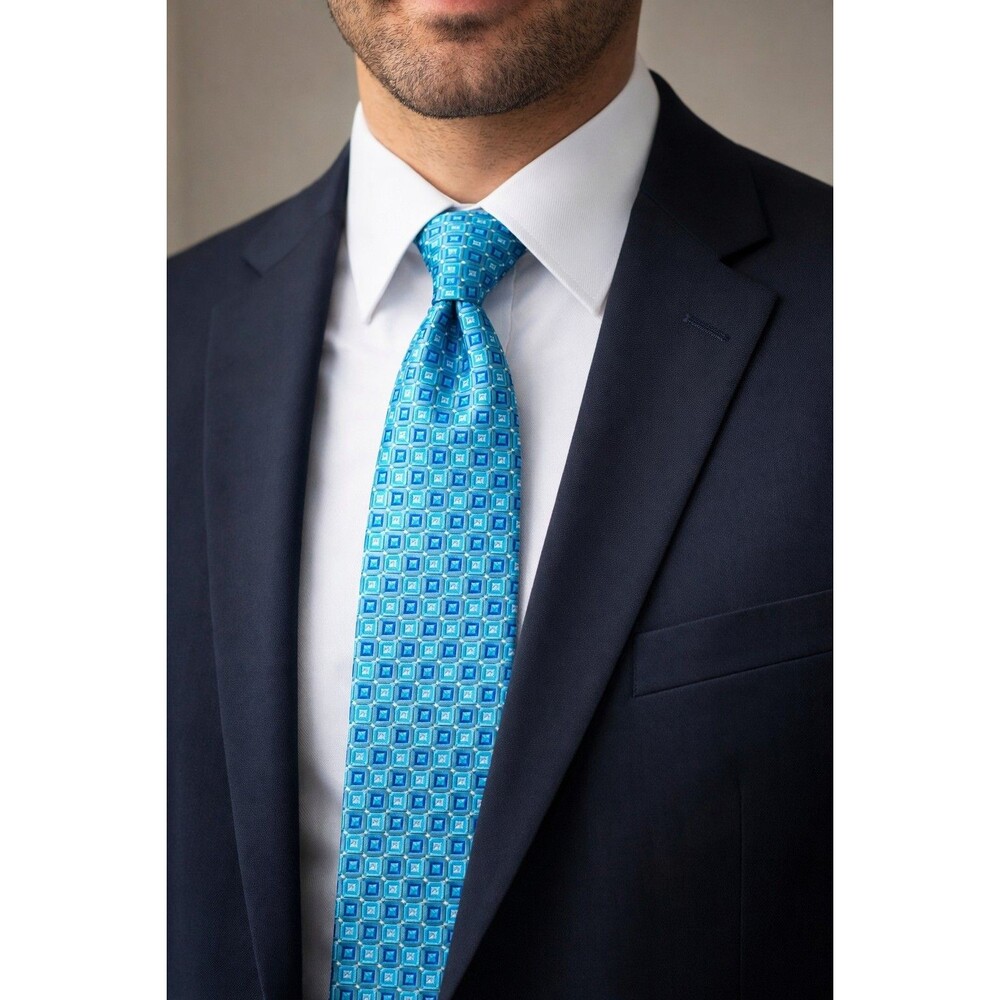Tie 70s 80s 90s Y2K Mens Resilio Silk Aqua Blue Box 4 Wide 58 Long